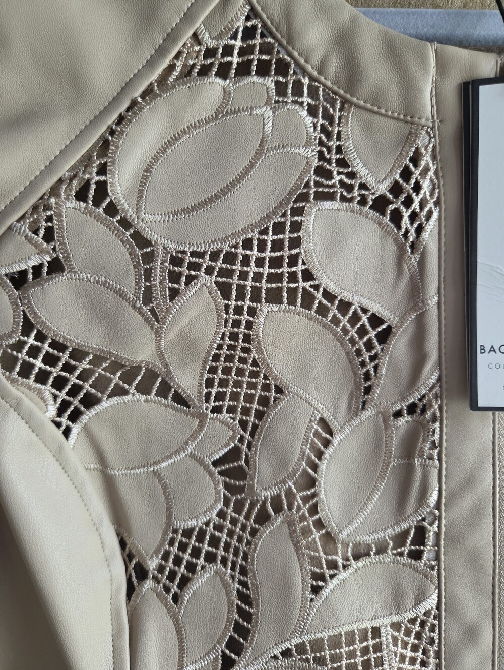 Bagatelle Faux Leather Jacket - Moto Floral Lace Stretch Zip - NWT - Size L - Picture 8 of 12